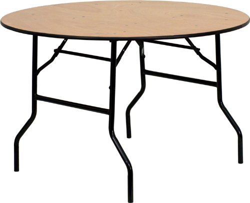 StarSun Depot 48 Inch Round Wood Folding Banquet Table - Clear Coated Finish, 48