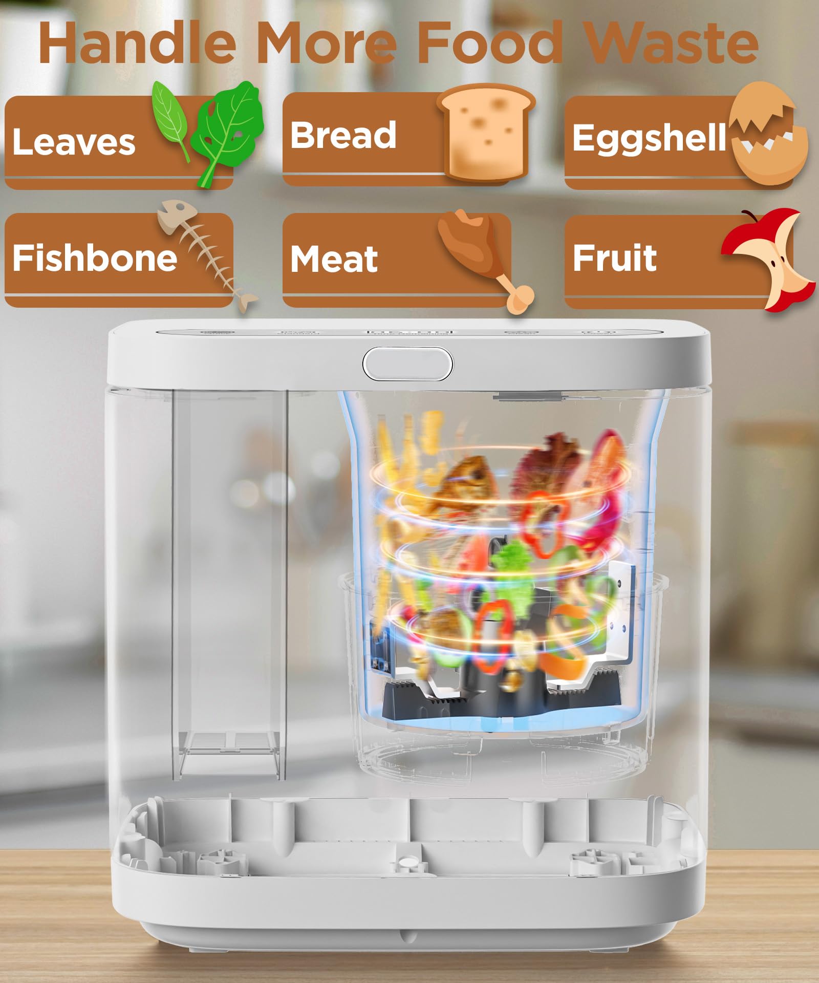 3L Electric Kitchen Composter - Smart Countertop Compost Bin with Odorless Operation, Auto-Clean & LED Display - Converts Food Waste to Fertilizer in 4-6 Hours - Perfect for Eco-Friendly Homes & Small Kitchen Spaces