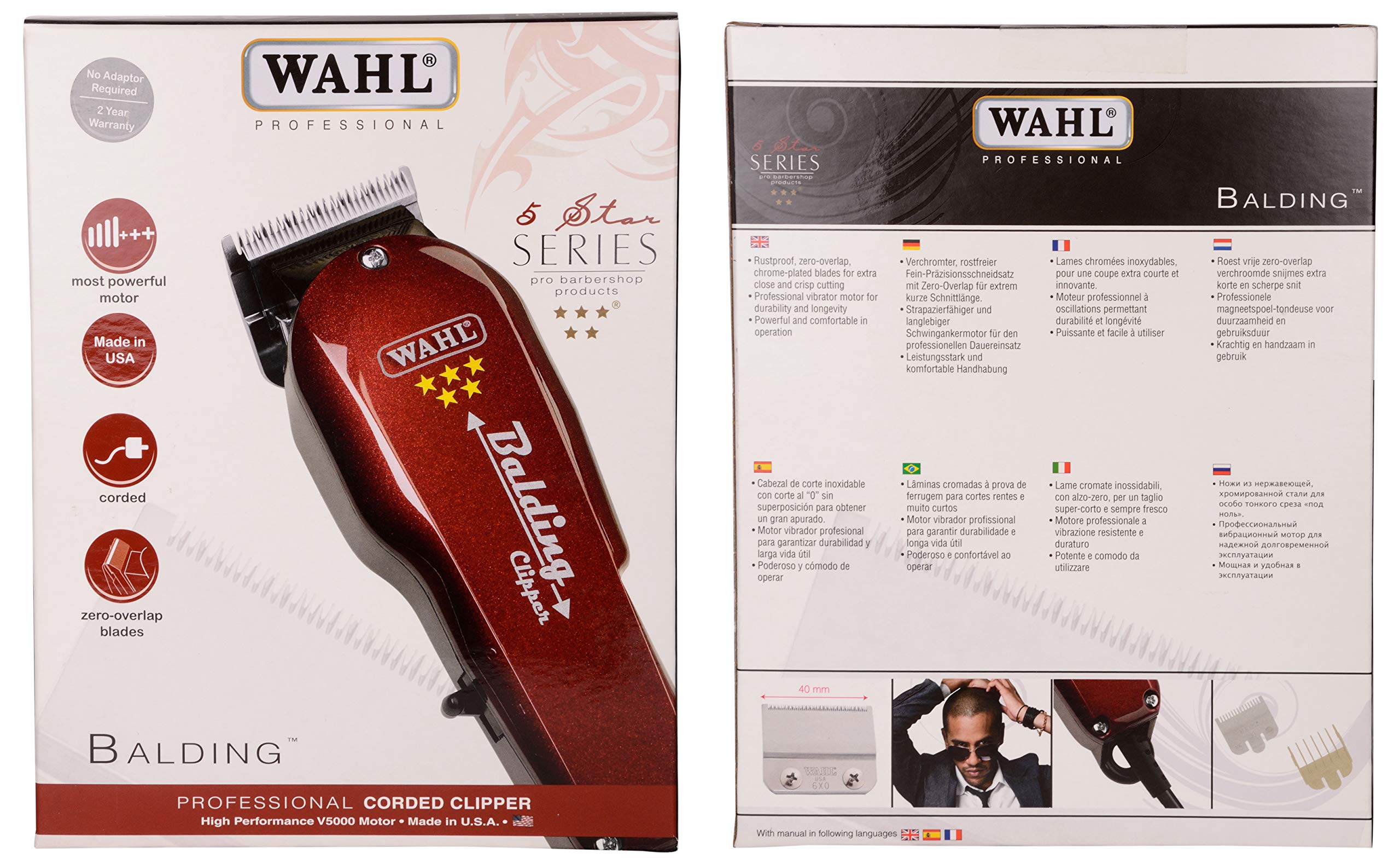 5 Star Balding Clipper 8110 - Professional Hair Clippers for Men - Red - Perfect for Barbershops, Home Haircuts & Grooming