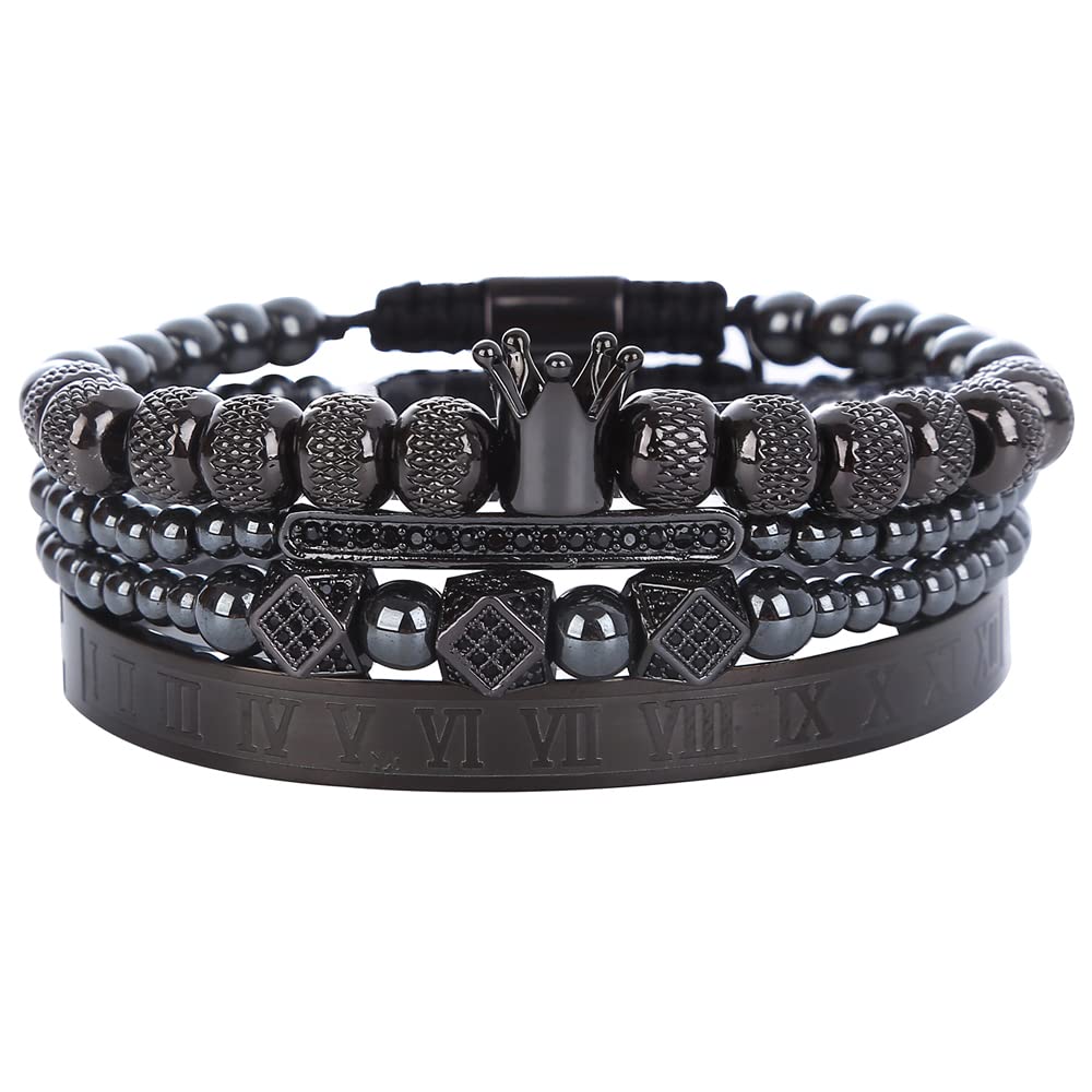HYHONEY Men's Beaded Bracelet - Stainless Steel Cuff Bangle with Micro Pave Zircon for Men & Women | Fashion Jewelry Gift for Him/Her, Perfect for Dating, Parties & Everyday Wear