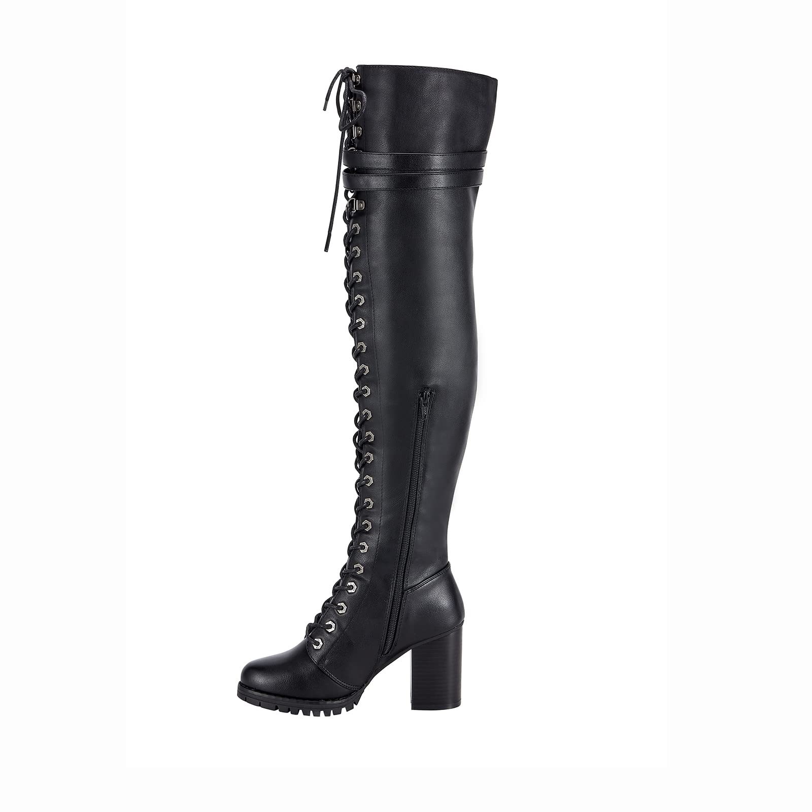 GARGOYLE BELLS Women's Over The Knee Boots - Lace Up Thigh High Boots with Zip & Buckle Closure, Soft Leather Tall Boots for Women | Perfect for Fall Winter Fashion, Party & Night Out Outfits