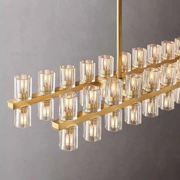 Elegant Aurora Wine Glass Rectangular Chandelier - 54 Inch Modern Crystal Ceiling Light for Dining Room, Living Room & Bedroom Decor
