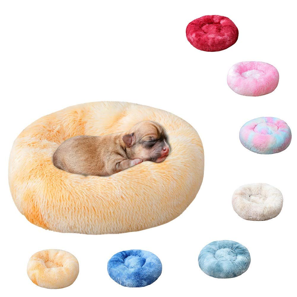 Premium Round Donut Dog Bed & Cat Bed - Soft Plush Calming Pet Bed with Self-Warming Feature for Winter, XL Yellow - Perfect for Indoor Sleeping, Puppy Kennel & Kitten Nap Time - Ideal for Cozy Corners, Pet Crates & Home Lounging