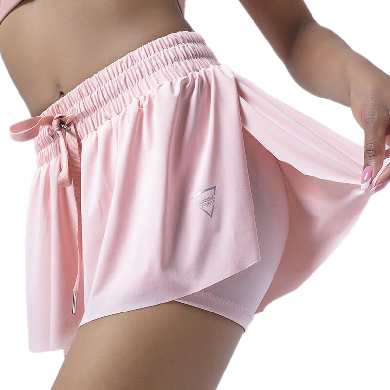 Women's Athletic Running Shorts with Built-in Skirt - 2-in-1 Yoga Workout Shorts with Pockets - Breathable Summer Sports Shorts for Jogging, Gym & Outdoor Activities