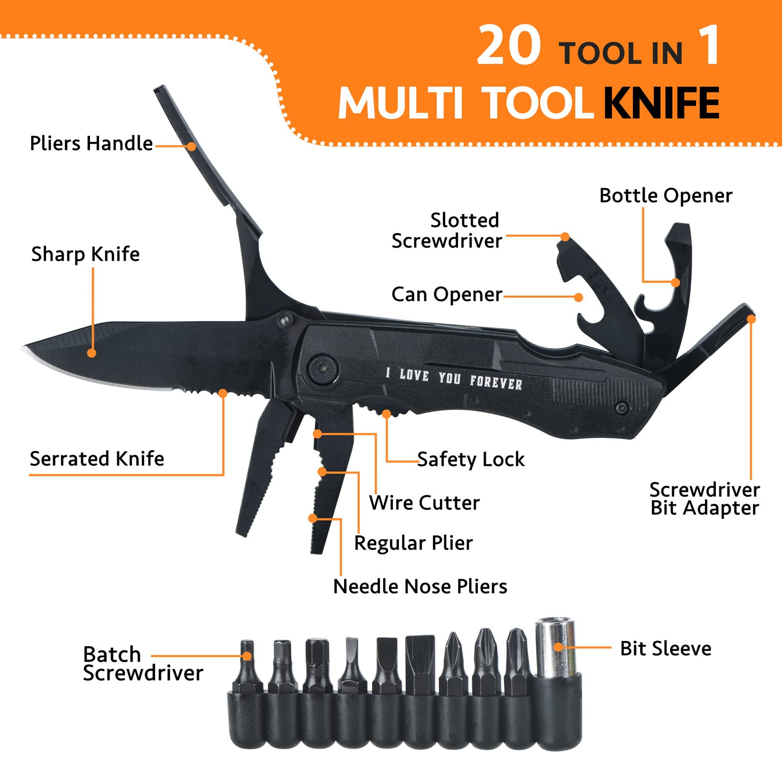 Best Multitool Pliers & Folding Pocket Knife - 18-in-1 Survival Camping Tool for Hiking, Outdoor Adventures - Cool Gadgets & Unique Birthday Gifts for Men, Dad, Husband (Perfect for Camping, Emergency Kits & Everyday Carry)