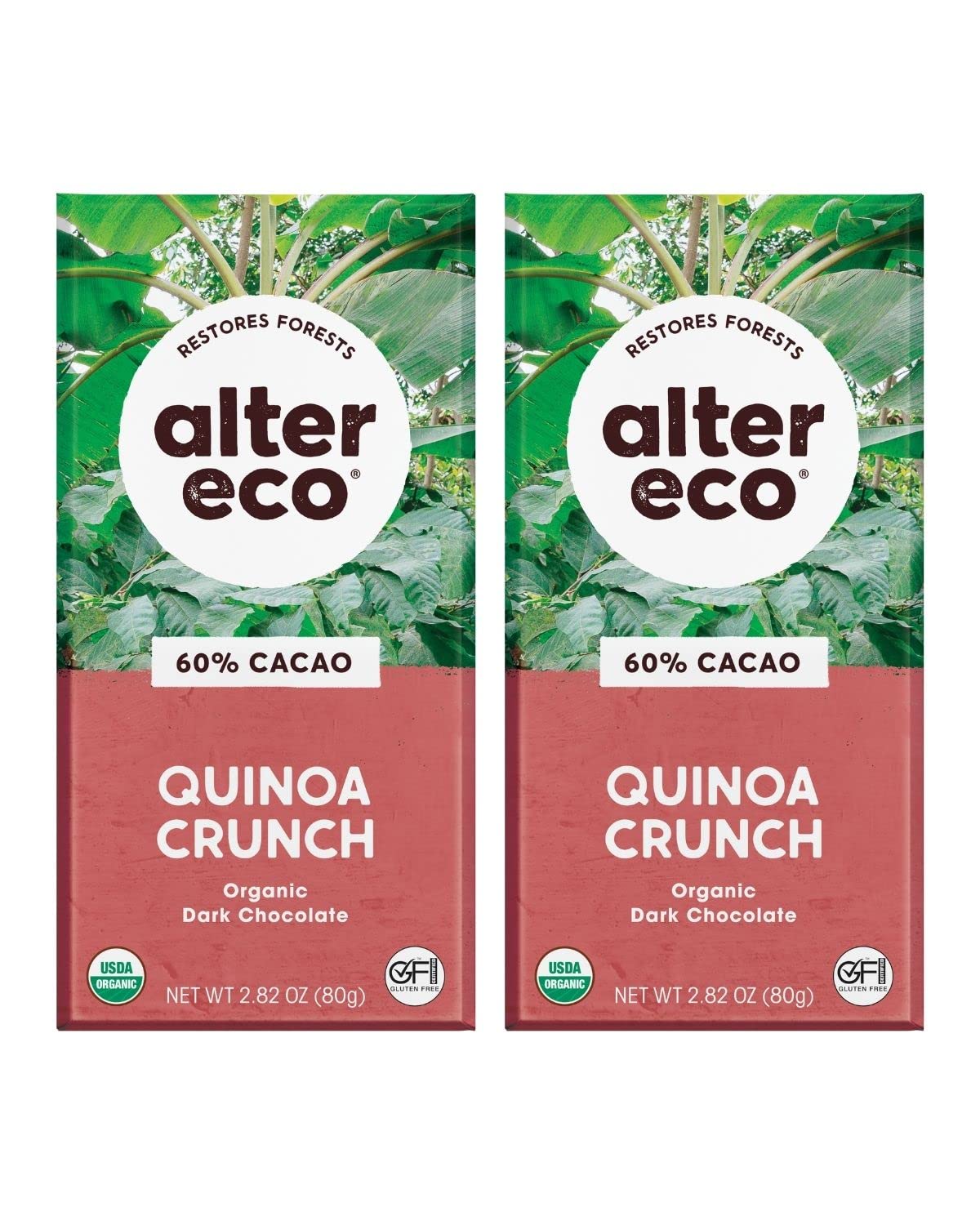 Alter Eco Organic Dark Chocolate Bars - Fair Trade, Non-GMO, Gluten Free, Pure Dark Cocoa with Quinoa Crunch (2-Pack) | Perfect for Healthy Snacking, Gifts & Vegan Treats