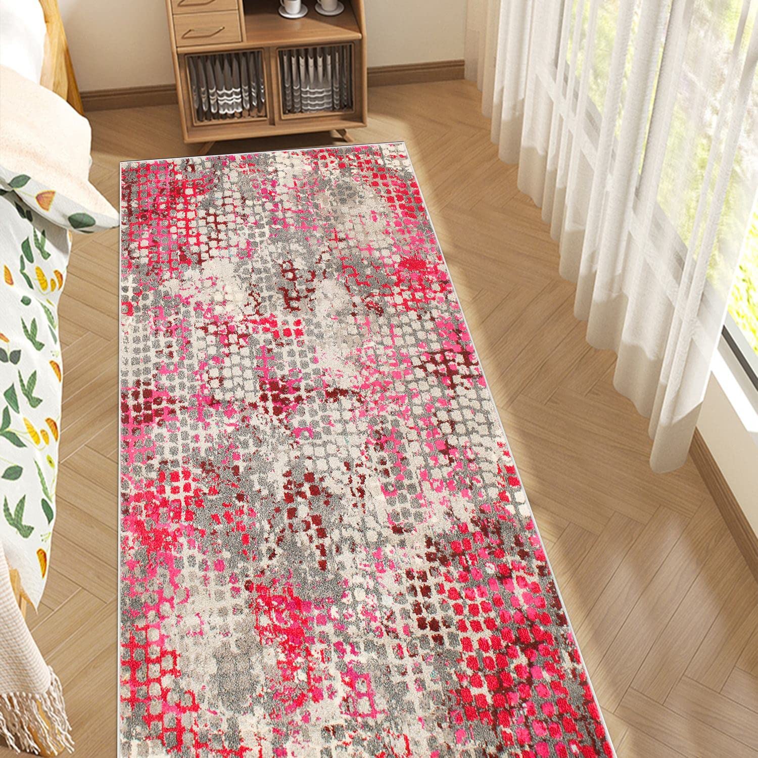 GUBIYU Modern Abstract Vintage Indoor Area Rug - Bohemian Distressed Runner Rug 23.6x59 Inches, Non-Slip Easy Clean Carpet for High Traffic Areas - Perfect for Bedroom, Living Room, Kitchen & Bathroom Floor Decor
