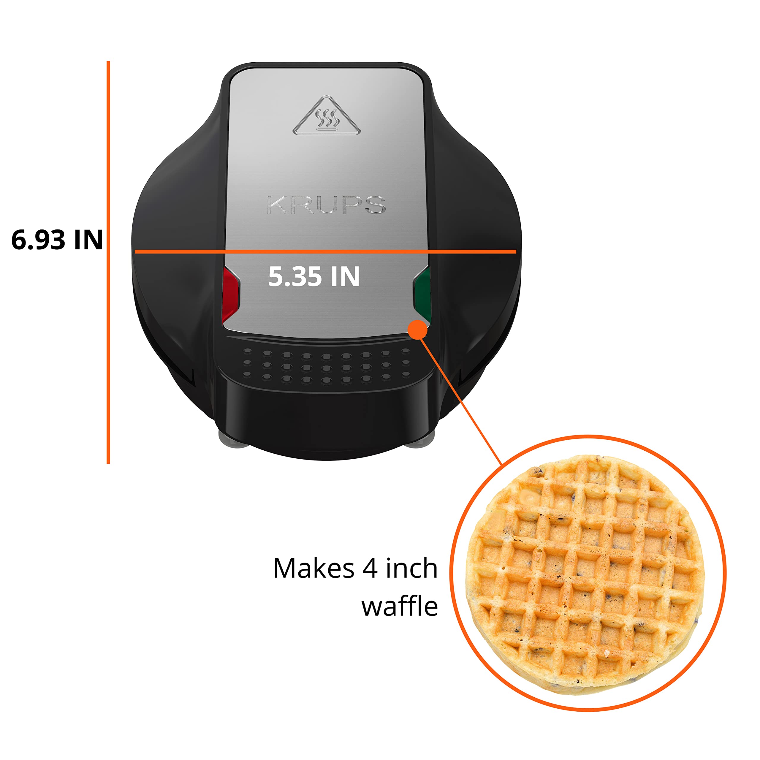 KRUPS Simply Round Waffle Maker - 4 Inch Non-Stick Belgian Waffle Iron for Perfect Homemade Breakfast, Brunch & Desserts | Compact Countertop Appliance for Family, Kids & Parties