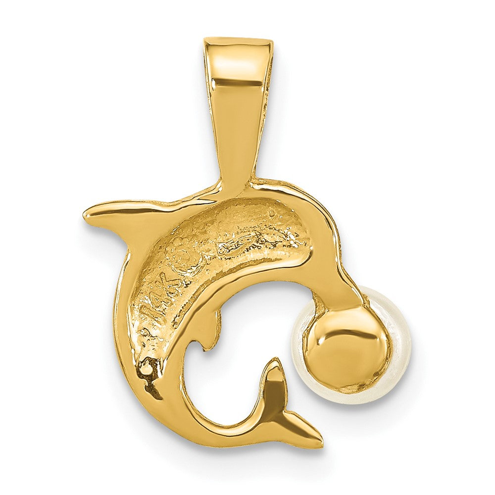 XF779 Elegant 5-6mm White Freshwater Cultured Pearl Dolphin Pendant Necklace in Gold - Perfect for Beach Parties, Anniversary Gifts & Everyday Jewelry