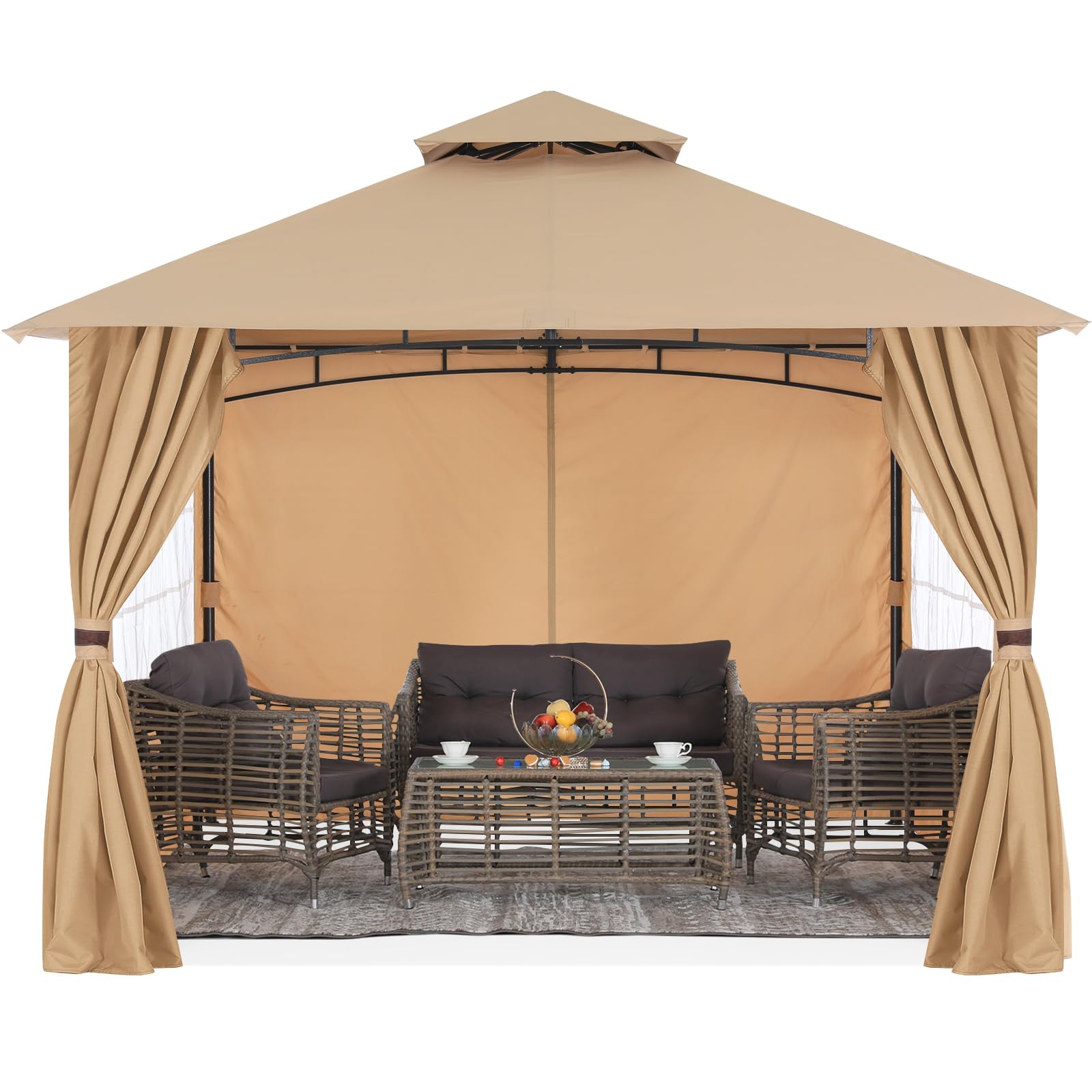 MASTERCANOPY 10x12 Beige Patio Gazebo with Steel Frame & Windows Curtains - Outdoor Canopy Tent for Backyard, Garden, and Poolside Relaxation