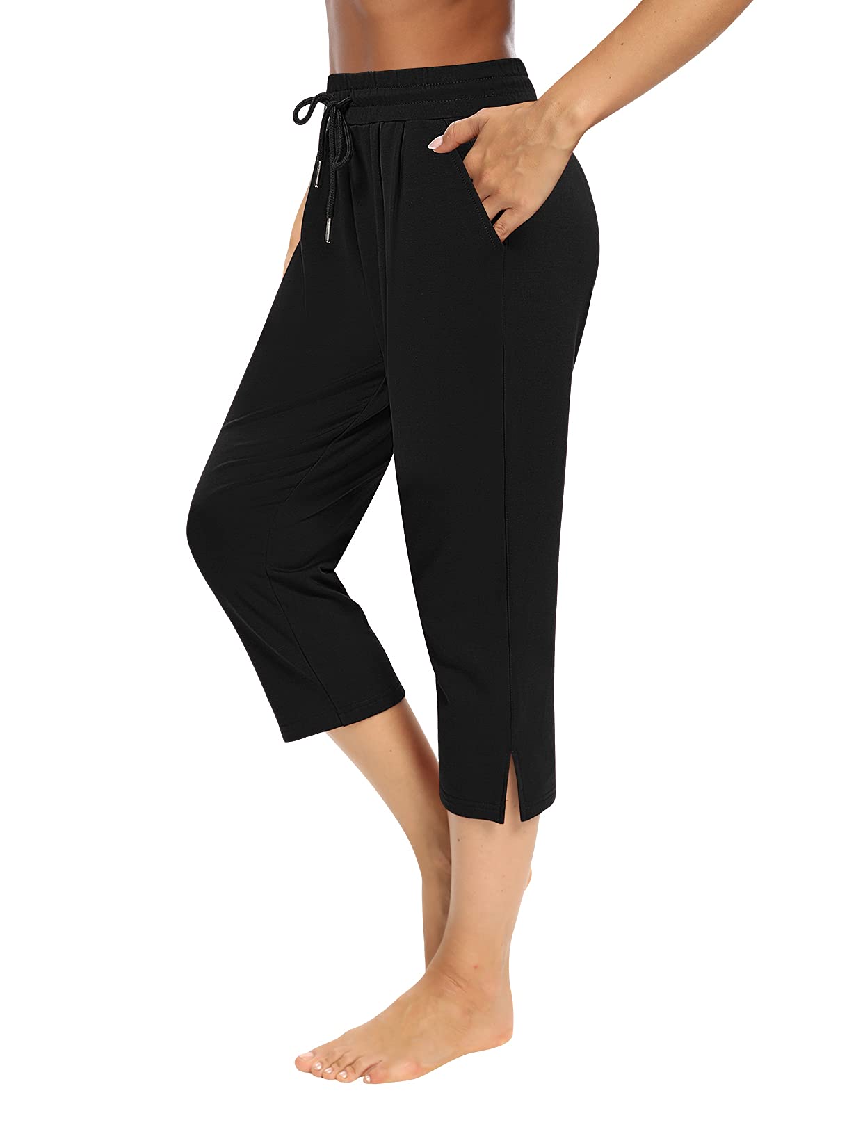 Sarin Mathews Women's Capri Yoga Pants - Loose Fit Workout Joggers with Drawstring & Pockets | Comfortable Lounge Pajama Pants for Yoga, Running, Gym, Travel & Home Relaxation