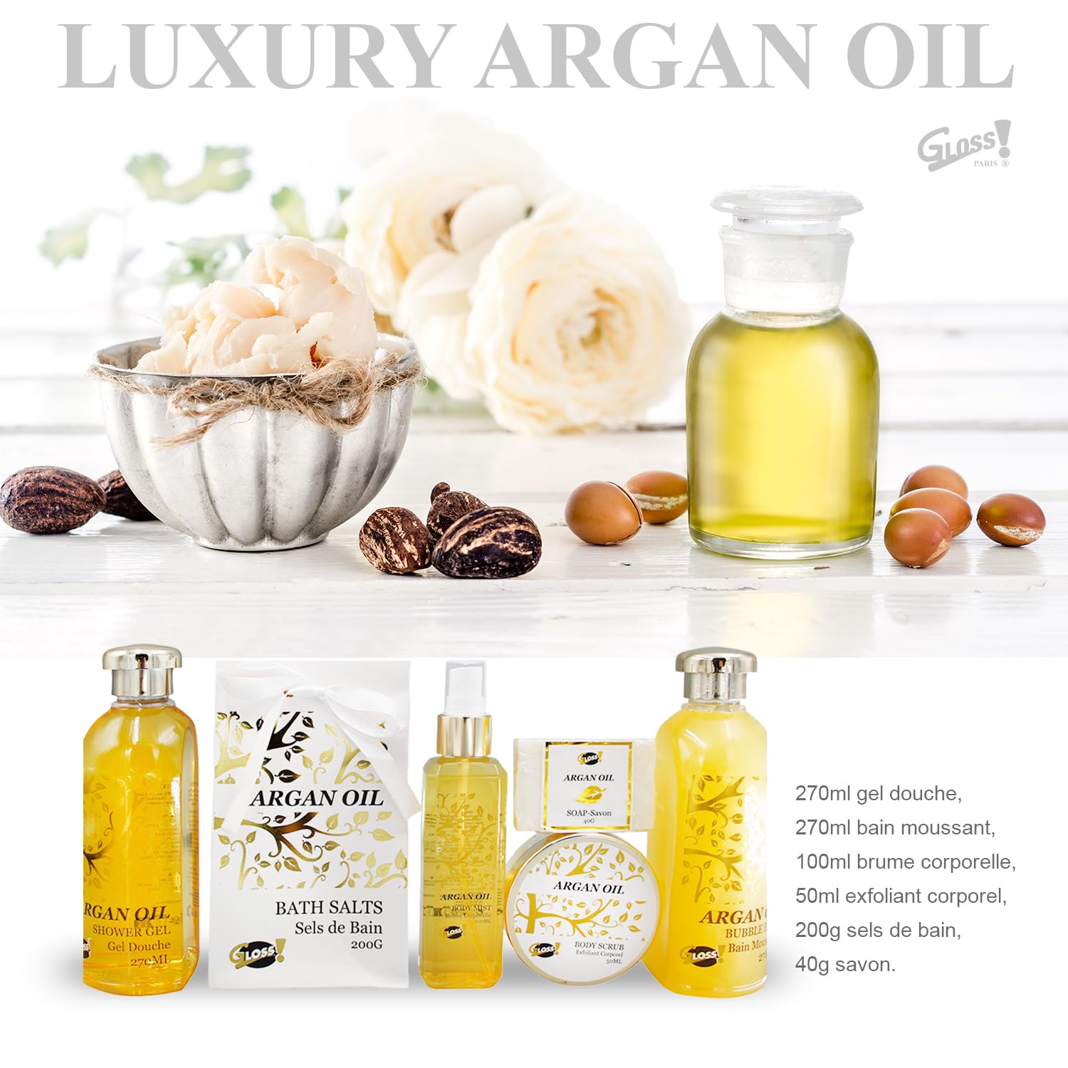 Luxury Argan Oil Bath Gift Set for Women - Moisturizing Body Care & Shower Essentials | Perfect Birthday, Christmas, Mother's Day Present | Spa & Relaxation Gift Box for Her | Ideal for Home Self-Care, Bridal Showers & Special Occasions