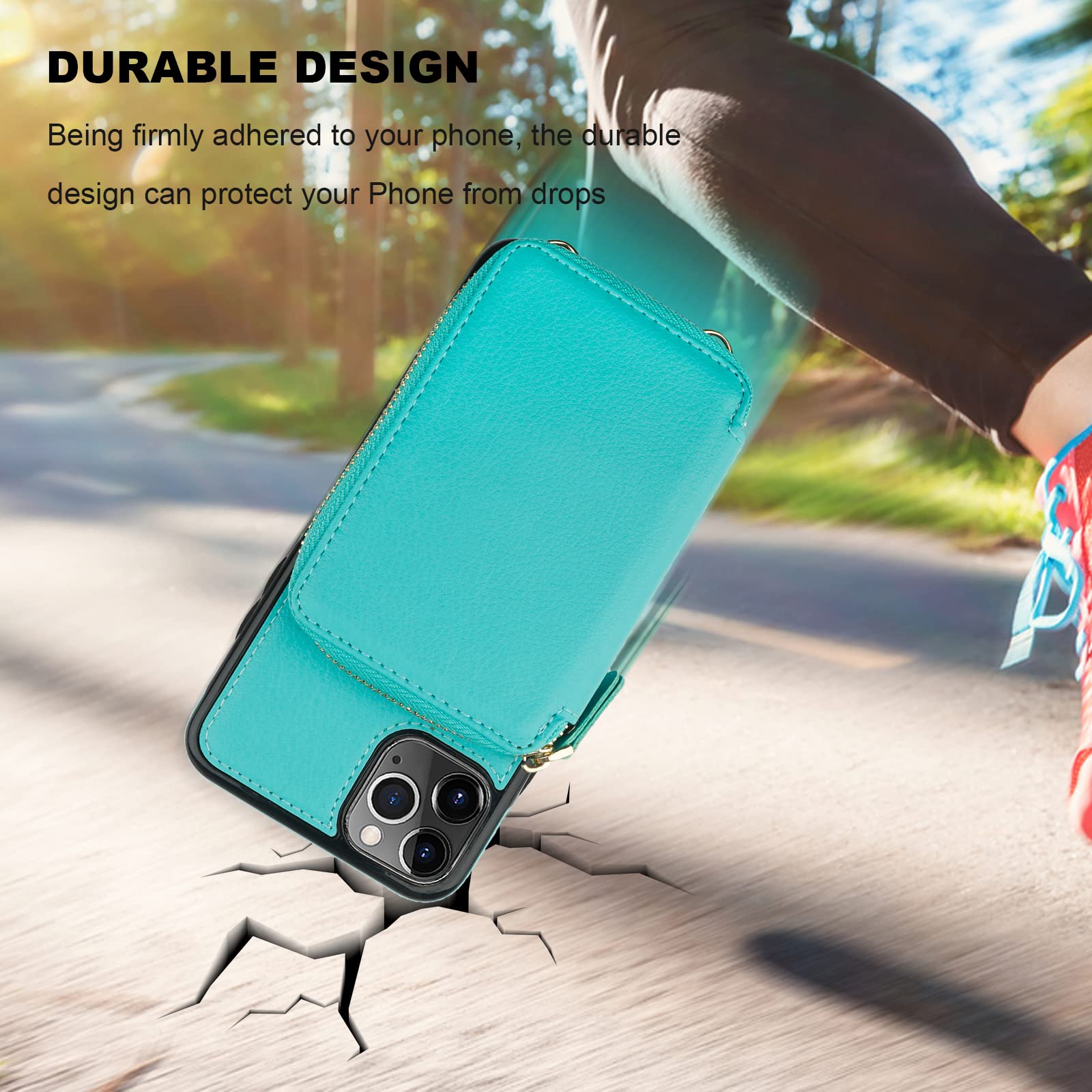 RFID Blocking Wallet Case for iPhone 11 Pro Max (6.5 Inch) - PU Leather Flip Folio with Adjustable Crossbody Strap, Detachable Wrist Strap & Kickstand - Mint Green - Perfect for Travel, Shopping & Everyday Use