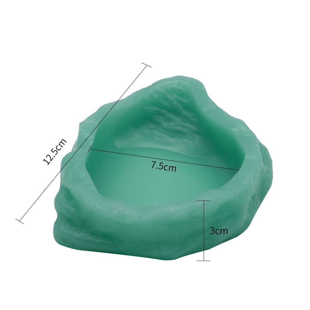 **Glow in the Dark Reptile Water Dish – Resin Rock Food & Water Bowl for Terrarium – Ideal for Leopard Geckos, Lizards, Turtles, Chameleons & More – Perfect for Feeding & Hydration in Low-Light Enclosures (Small, Green-Glow)**