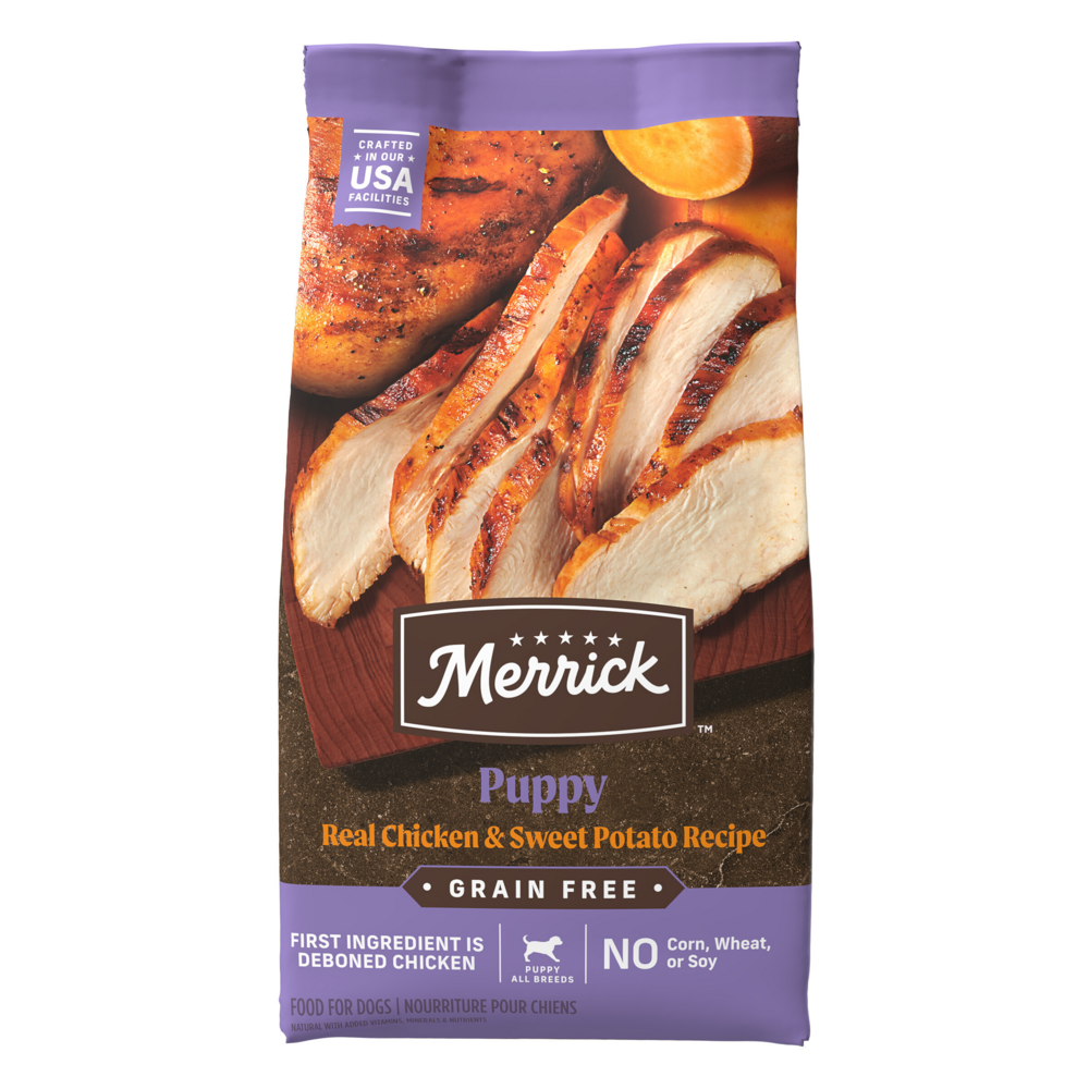 Merrick Grain Free Dry Puppy Food with Real Chicken & Sweet Potato - High Protein Natural Dog Food for Small & Large Breed Puppies - Perfect for Training, Weaning & Daily Nutrition