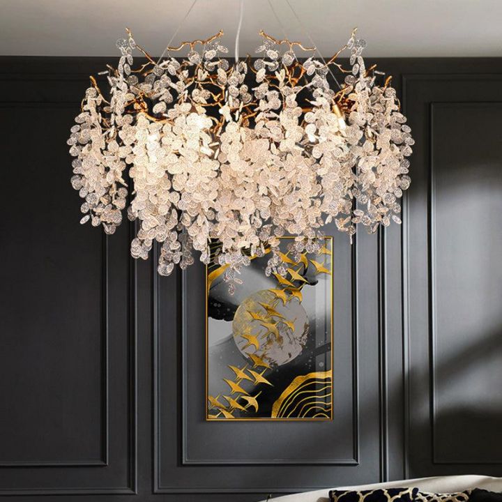Modern Round Branch Chandelier - Elegant Crystal Ceiling Light Fixture for Dining Room, Living Room & Bedroom | Perfect for Home Decor, Wedding & Restaurant Lighting