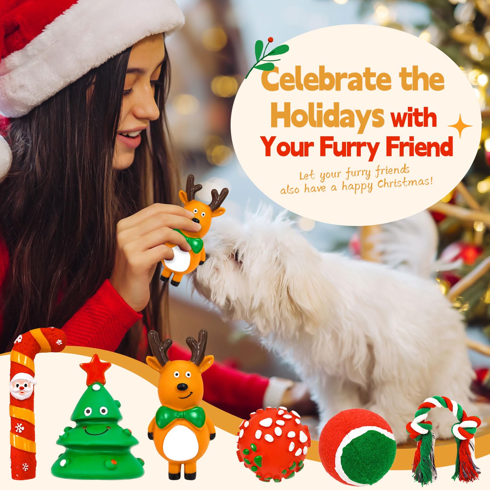 6Pcs Christmas Squeaky Dog Toys Set - Cute Holiday Chew Toys for Small & Medium Dogs with Squeaker (Tree & Reindeer) - Perfect for Puppy Playtime, Christmas Gifts & Interactive Training