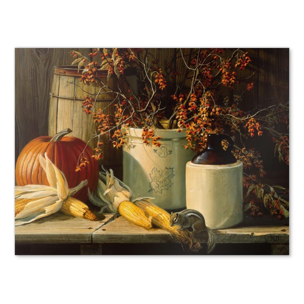 Fall Autumn Harvest Chipmunk Pumpkin Thanksgiving Wall Art Poster - Home Decor Picture for Living Room, Bedroom & Office