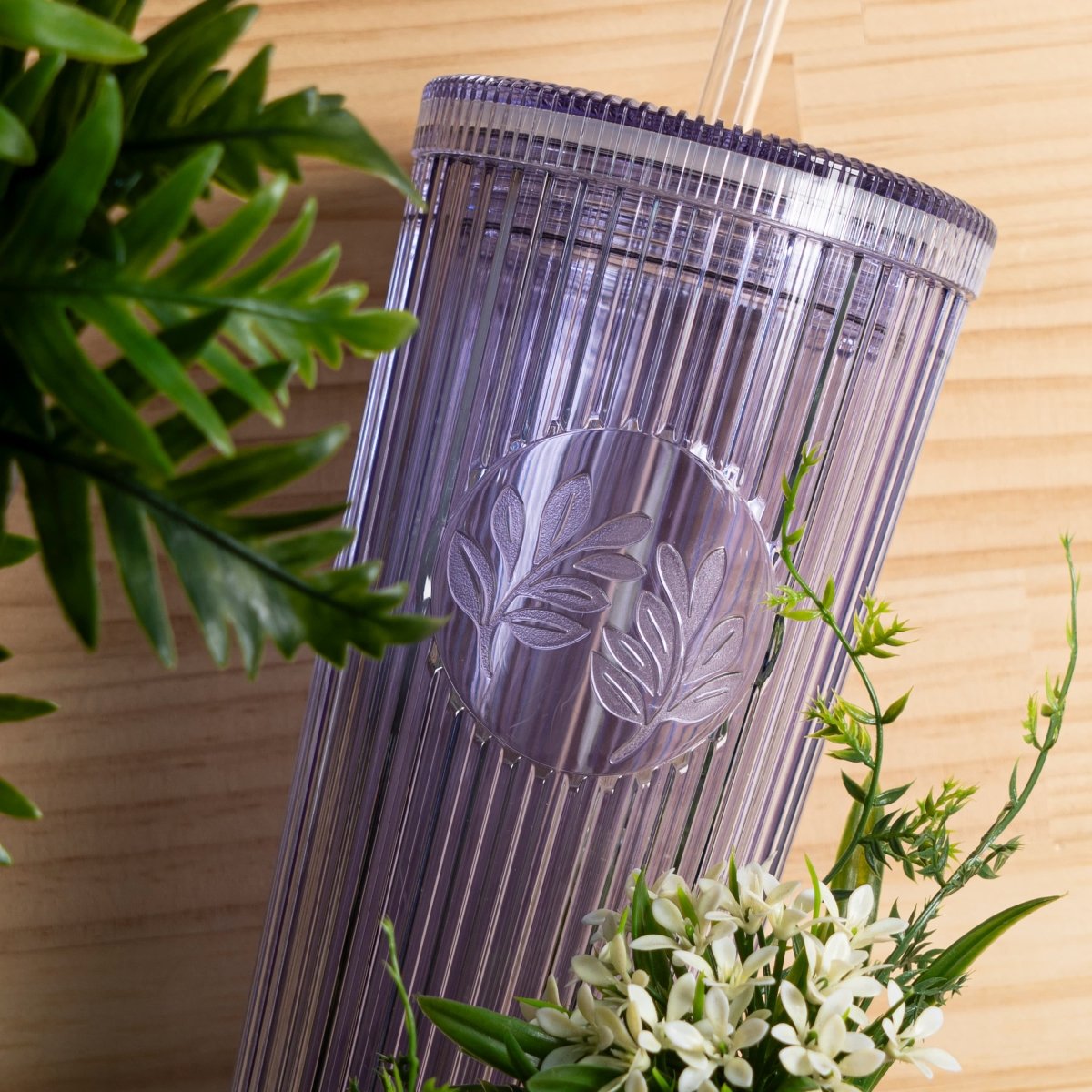26oz Insulated Tumbler with Straw & Leak-Proof Lid - Cute Flower Silicone Straw Tips in Botanica Purple | Perfect for Iced Coffee, Smoothies & Outdoor Activities