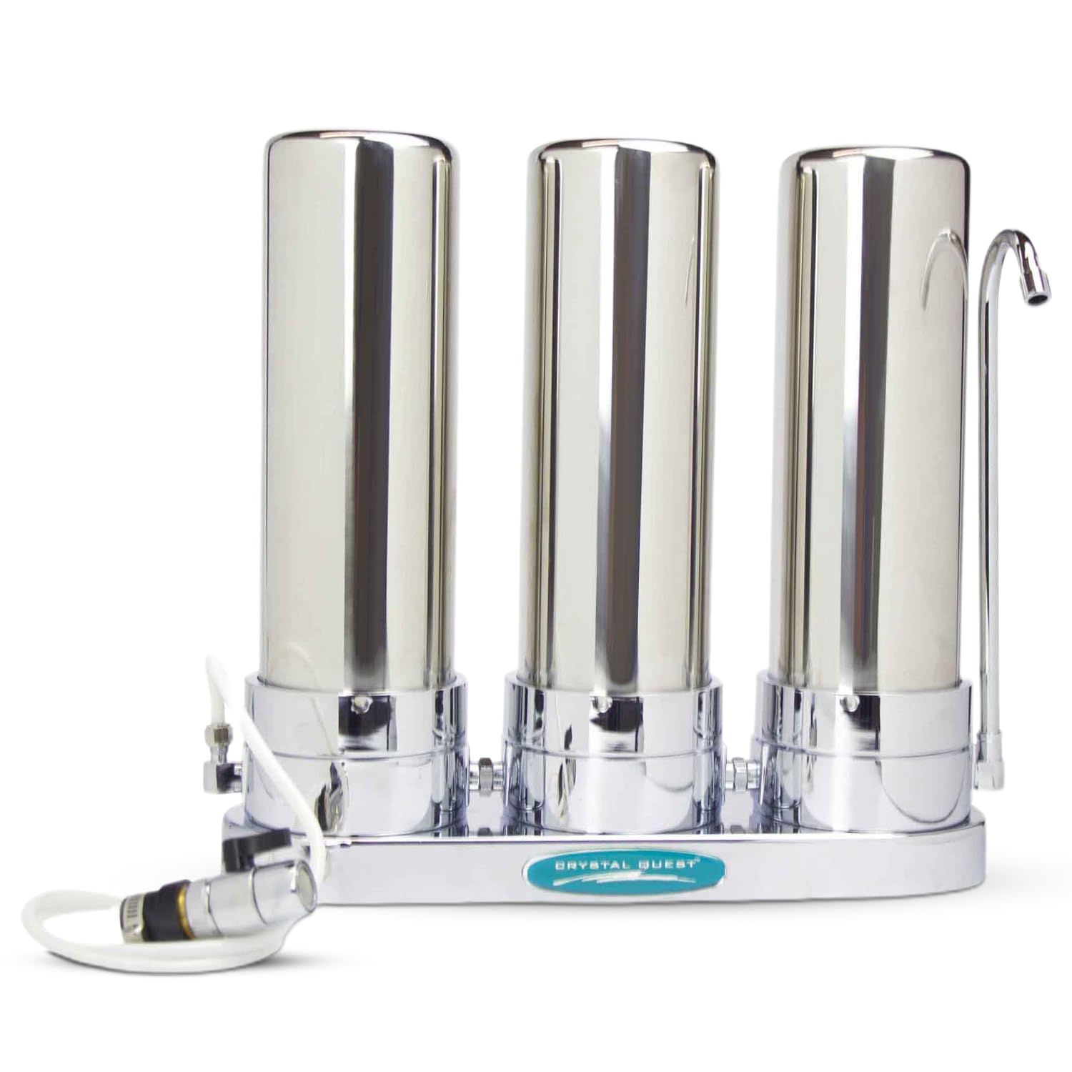 Premium Ceramic Countertop Water Filter System - Triple Filtration & Stainless Steel Housing | Crystal Quest | Perfect for Home, Office & RV Use