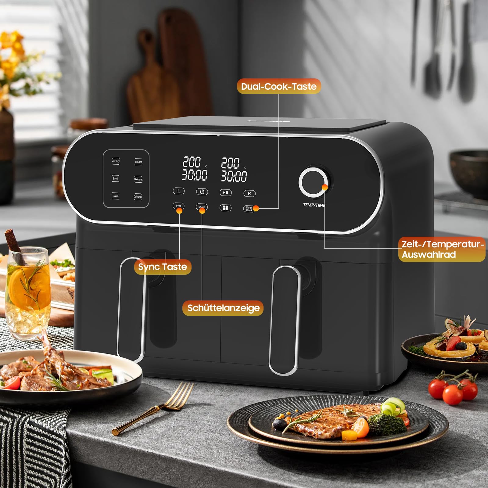 XXL 11L Dual Zone Air Fryer by Iceagle – 6-in-1 Large Capacity Air Fryer with Double Drawer, Touch Screen, 1700W | Healthy Cooking for Family, Fries, Chicken, Vegetables | Perfect for Large Families & Entertaining