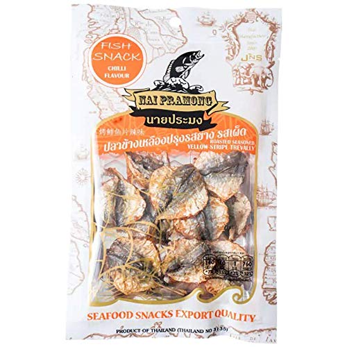 Nai Pramong Roasted Seasoned Yellow Stripe Trevally Chilli Flavor - 40g x 2 Packs | Spicy Thai Seafood Snacks | Perfect for Parties, Movie Nights & On-the-Go Snacking