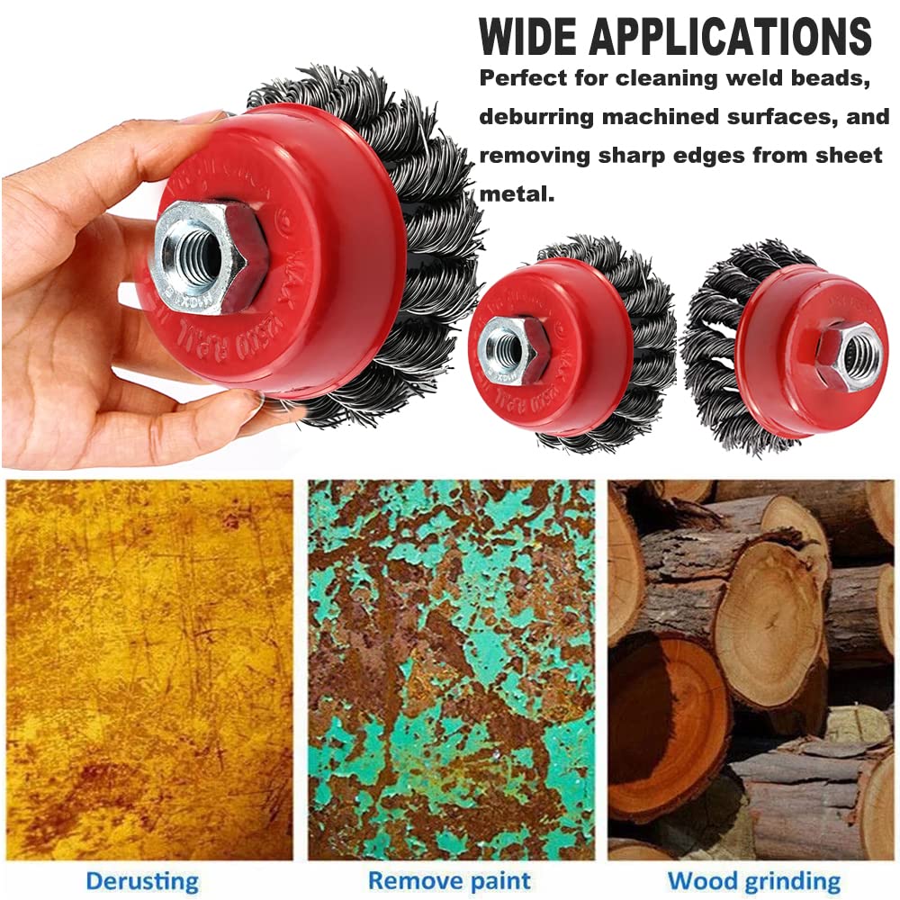 Utoolmart 75mm Steel Wire Cup Brush - 3 Pcs for Metal Cleaning & Rust Removal