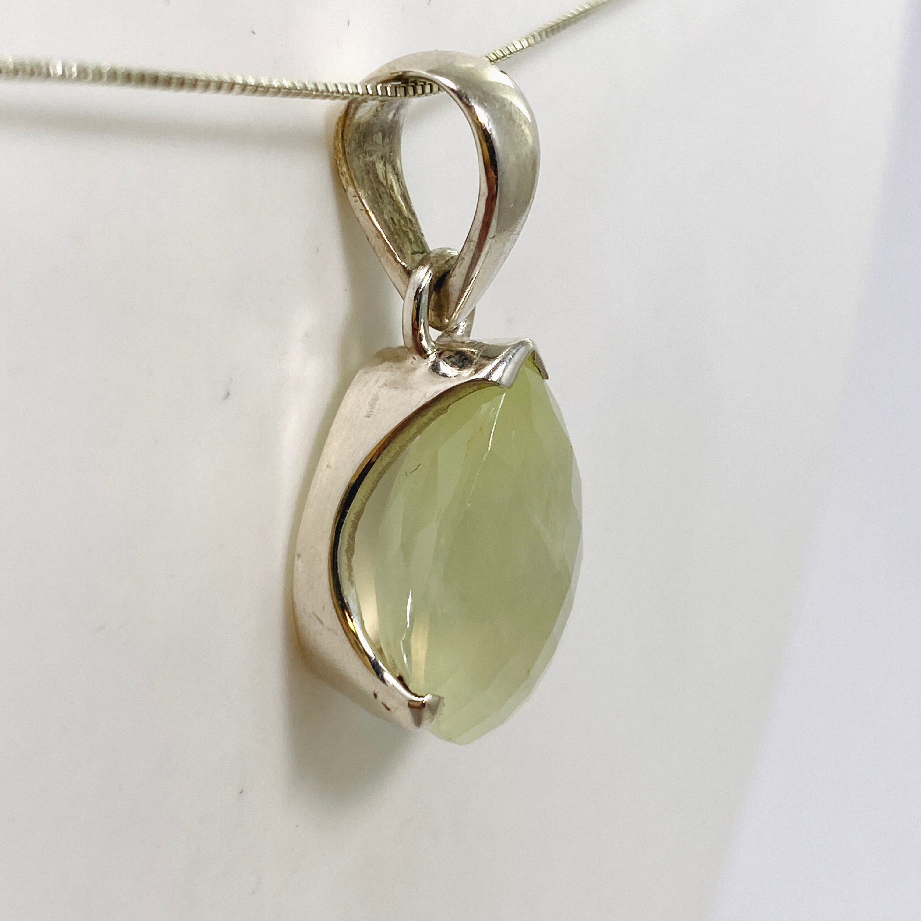 Natural Prehnite Teardrop Checkerboard Faceted Pendant Necklace - PPGJ1017 | Elegant Jewelry for Women, Perfect Gift for Birthday, Anniversary & Special Occasions