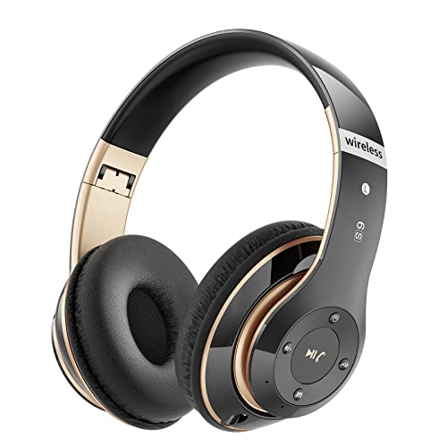 Premium Bluetooth Over-Ear Headphones with 6 EQ Modes, 40H Playtime & HiFi Stereo – Wireless/Wired Foldable Headset with Mic, FM/TF for Phone/PC/Work (Black & Gold) – Perfect for Gaming, Travel & Office Use
