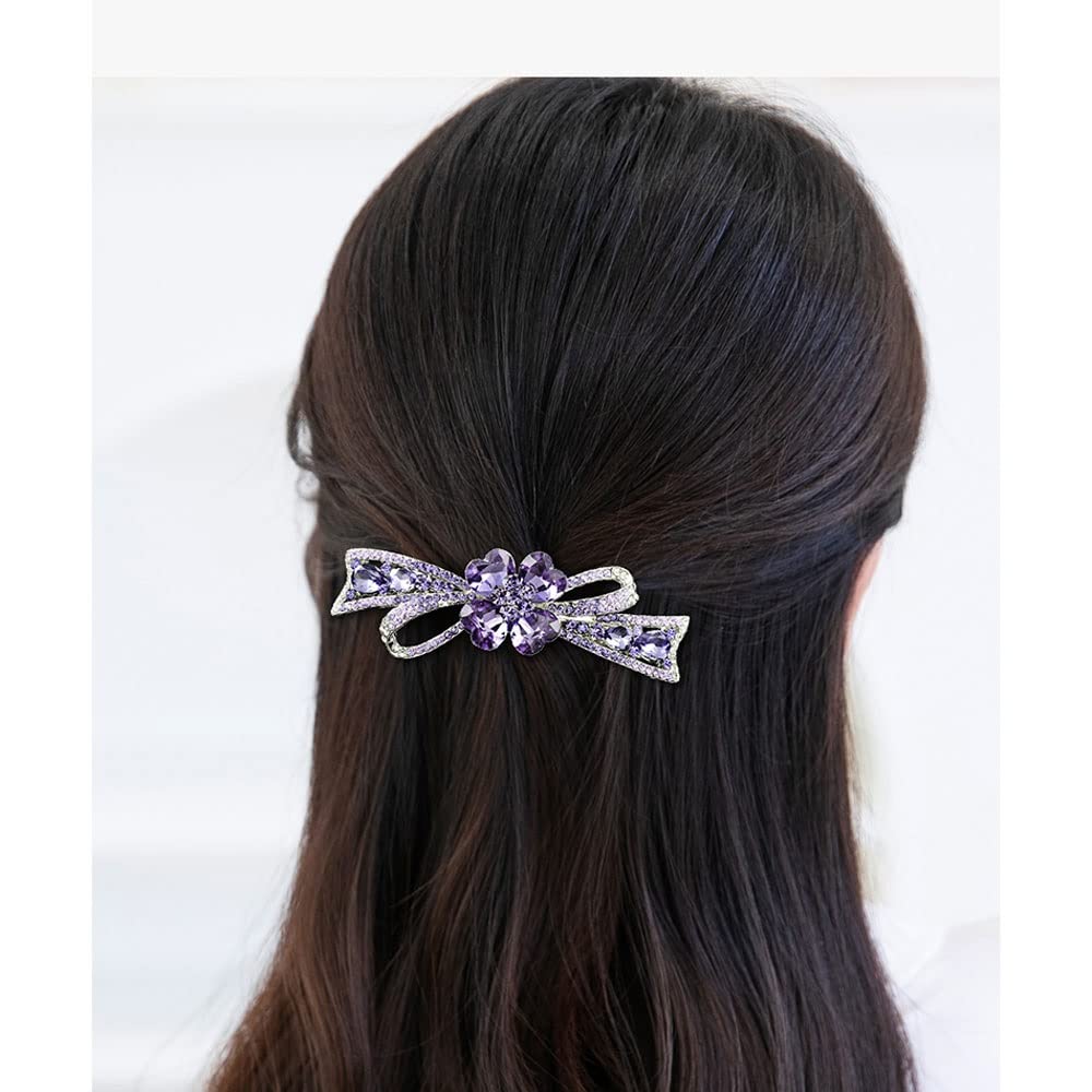 Sparkling Crystal Flower Hair Clips for Women - Rhinestone Barrette Hairpins, Elegant Hair Accessories (8.8 x 3CM) - Perfect for Weddings, Parties & Daily Styling