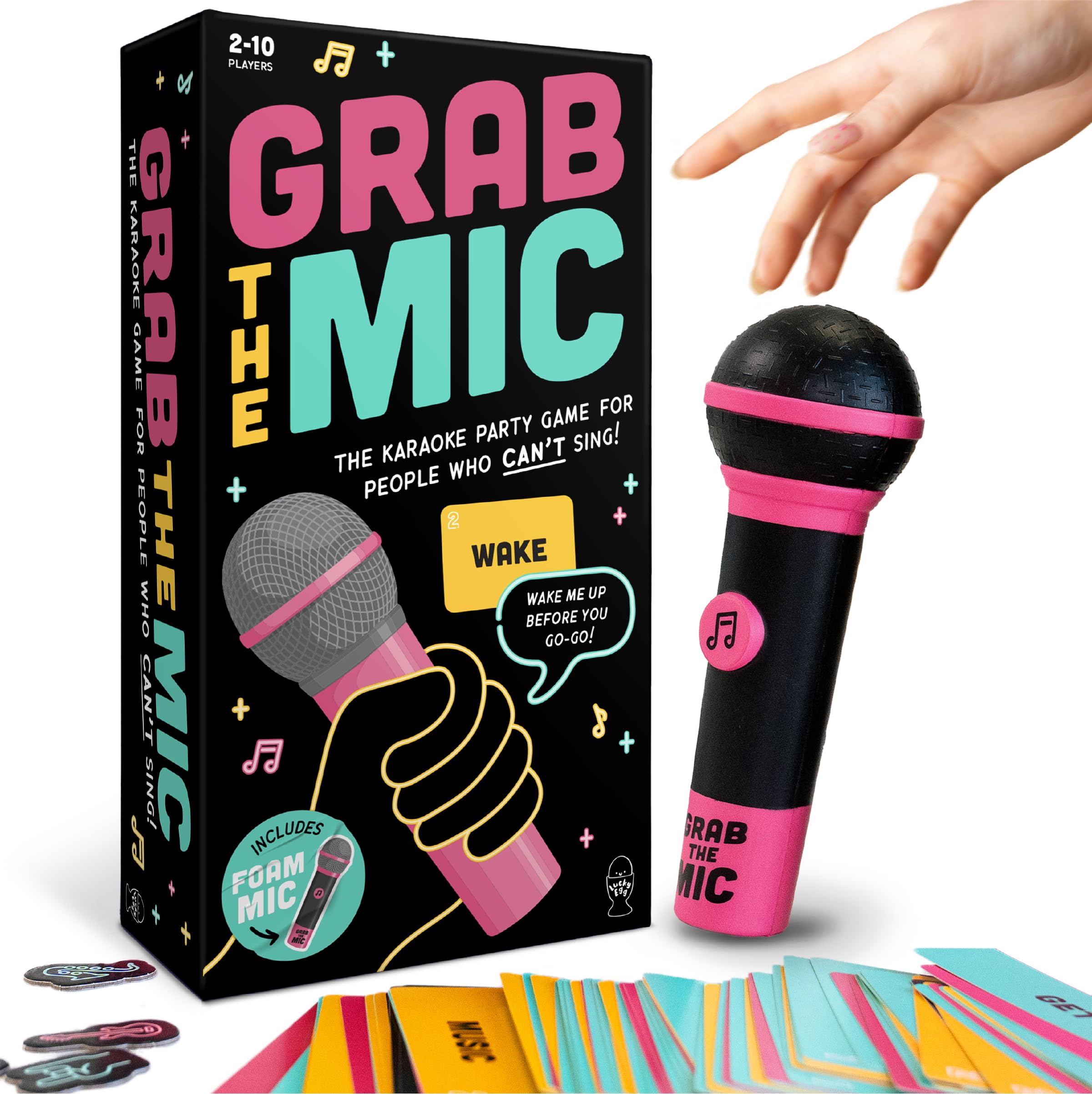 Lucky Egg Official Grab The Mic - Family Karaoke Board Game for 2-10 Players Ages 8+ | 250 Lyrics (125 Cards) | Fun Party Game for Bad Singers | Perfect for Game Nights, Birthday Parties & Kids Gifts | Great for Family Gatherings & Holiday Celebrations