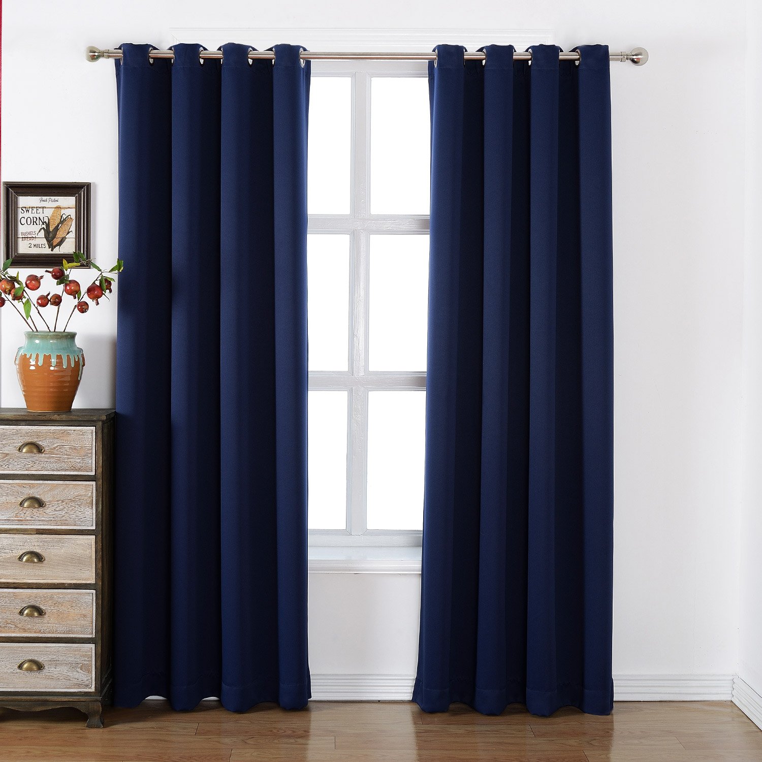 Blackout Curtains for Bedroom - Thermal Insulated, Noise Reducing, Energy Efficient, Non-Toxic Fabric (52x84 Inch, Navy Blue, Set of 2 Panels with Grommet Top) - Perfect for Nursery, Home Theater & Light Sleepers