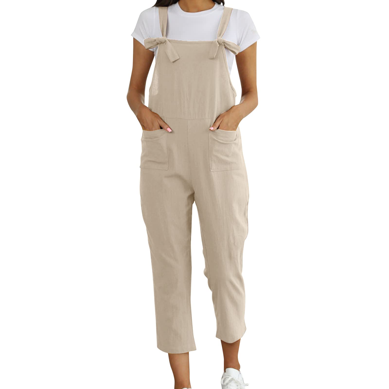 Women's Summer Casual Sleeveless Jumpsuit - Solid Color Printed Loose Fit Romper with Pockets | Daily Wear, Beach Outfit, Vacation Dress for Juniors