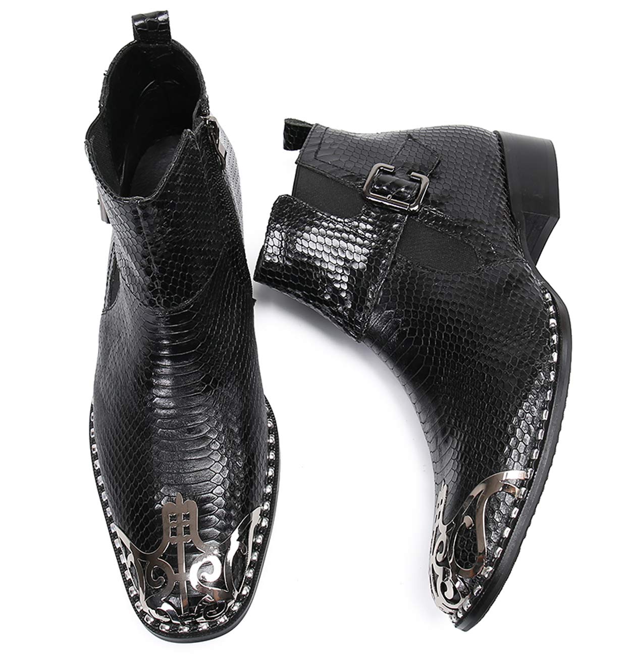 Santimon Men's Western Chelsea Boots - Leather Dress Boots with Metal Tip & Zipper | Stylish Cowboy Boots for Casual Wear, Office & Night Out