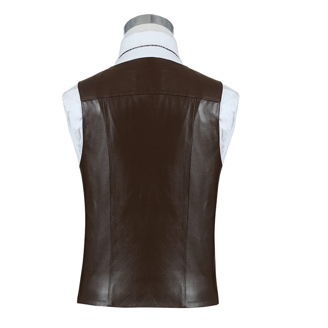 DFLYHLH Men's Slim Fit Leather Vest with Multiple Pockets - Plus Size Sheepskin Motorcycle Waistcoat for Casual & Riding | Perfect for Bikers, Outdoor Adventures & Fashion