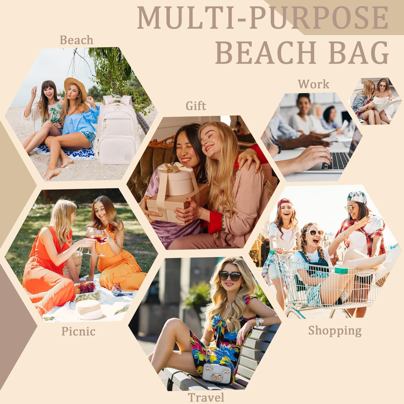 Bluboon Cute Backpack for School Girls Ages 8-12 - Lightweight Bookbag with Multiple Pockets, Durable School Supplies Backpack (Beige) - Perfect for School, Travel & Daily Use