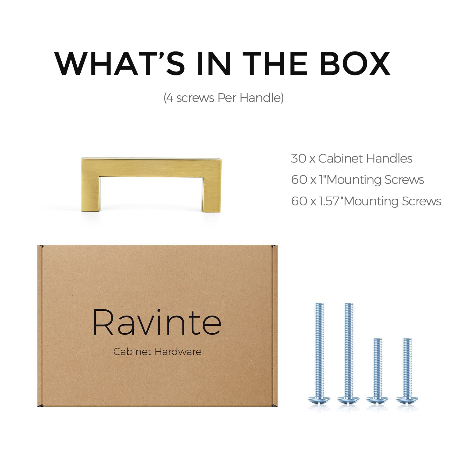 Ravinte 30 Pack 3 Inch Square Cabinet Handles - Brushed Brass Kitchen Cabinet Pulls with 3