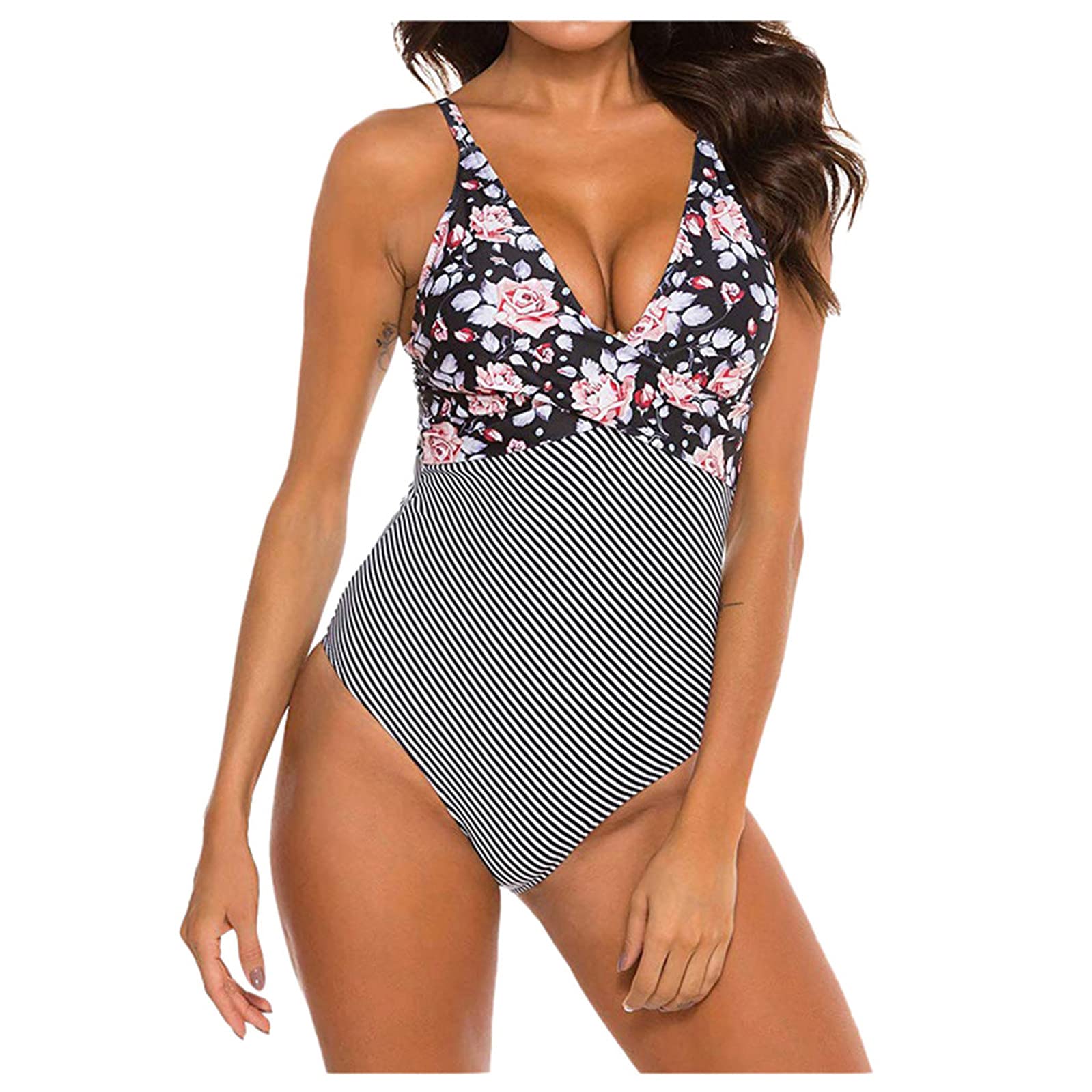One Piece Swimsuit for Women - Strappy Front Cross Design Floral Print Bathing Suit | Beach Vacation, Pool Party, Summer Swimwear