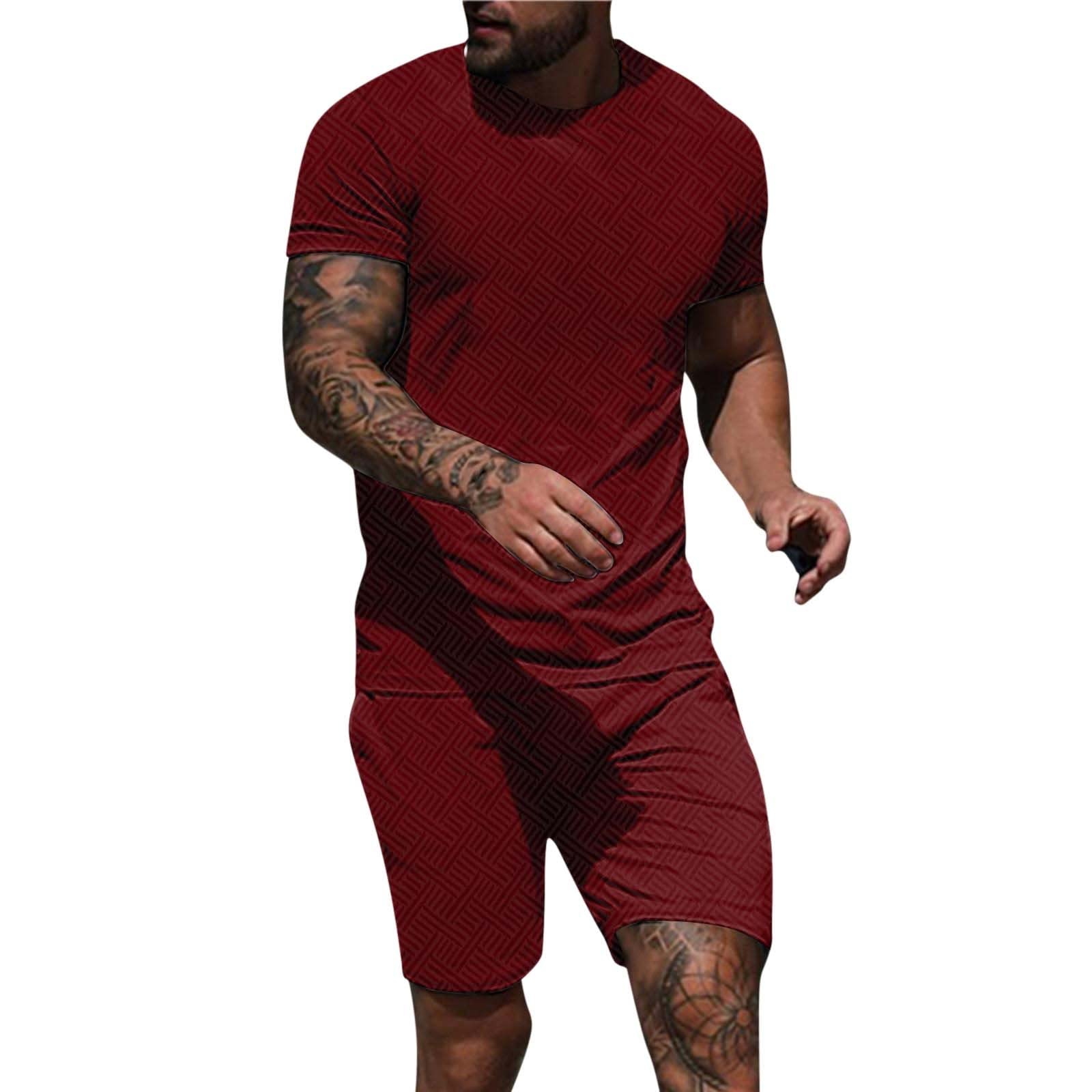 Classic Fit Men's 2-Piece Suit Set - Short Sleeve T-Shirt & Shorts Outfit | Slim & Regular Fit Options | Grey Color | Perfect for Casual Wear, Summer Outings & Walking Suits
