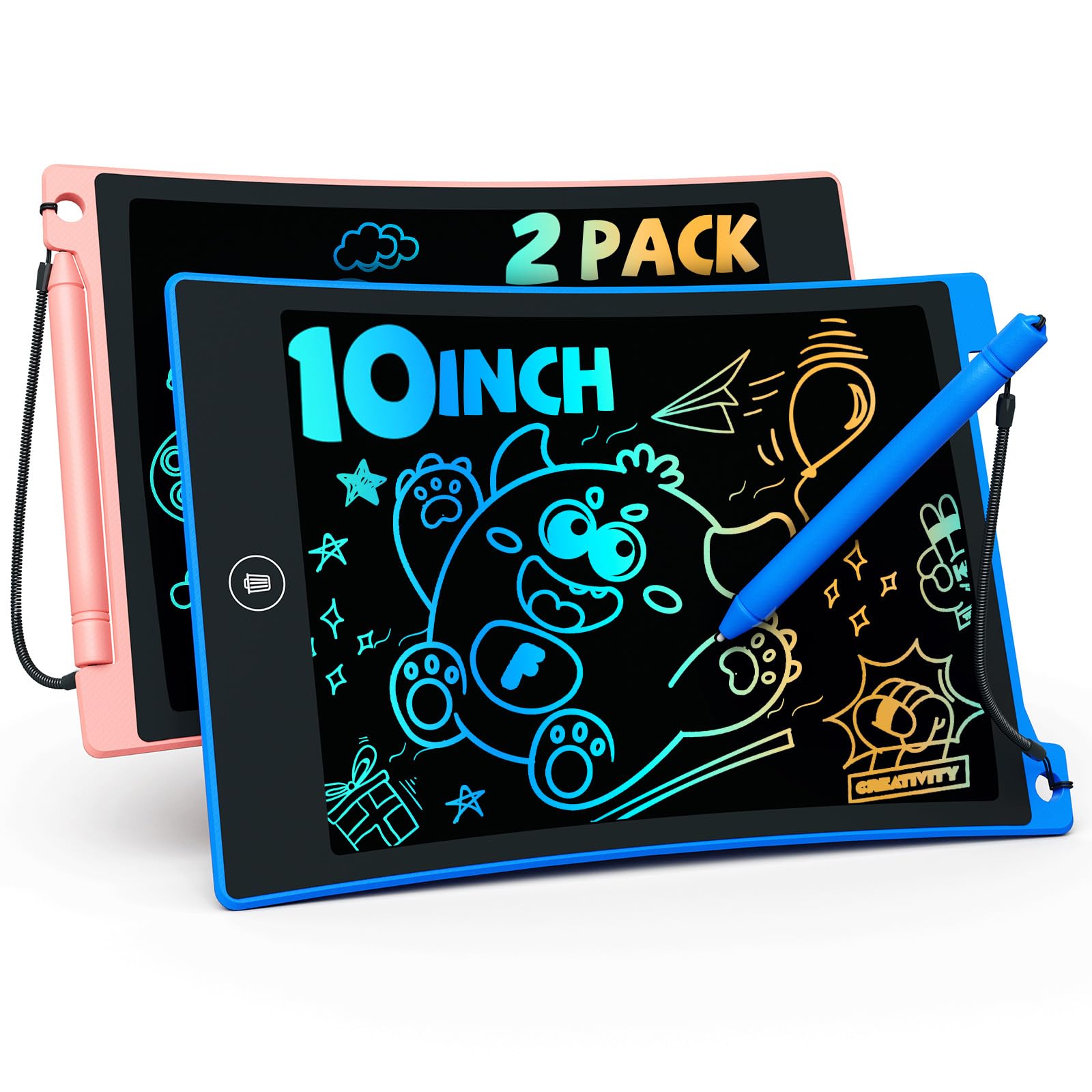 TEKFUN 10-inch 2 Pack LCD Writing Tablet for Kids - Electronic Drawing Board with Stylus, Doodle Pad for Boys & Girls Ages 3-7 | Educational Travel Toy, Birthday & Easter Gift for Toddlers | Perfect for Car Rides, Classroom & Home Learning Activities