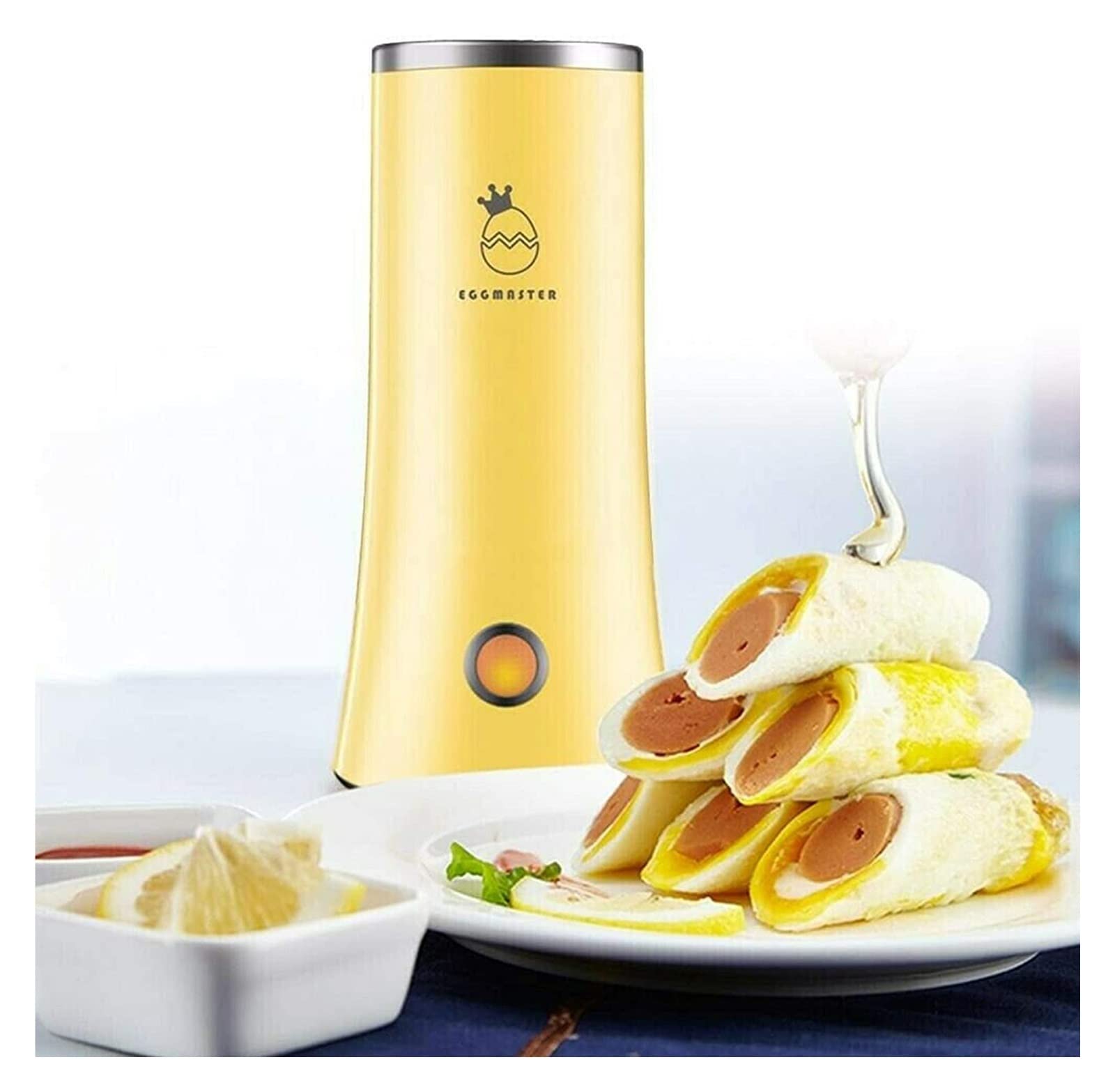 Automatic Electric Egg Roll Maker Machine - Mini Omelette Cup Cooker with 100 Bamboo Sticks (Yellow) for Breakfast, Snacks, and Party Food Preparation