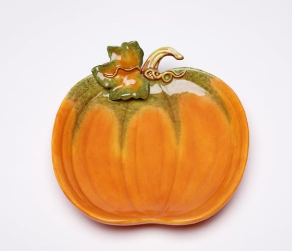 Premium Ceramic Pumpkin Plates Set of 4 - 6 Inch Fall-Themed Dinner Plates for Thanksgiving, Halloween & Autumn Table Decor - Durable & Dishwasher Safe