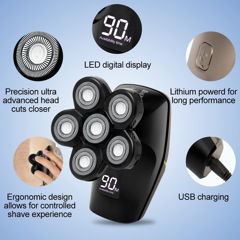 5-in-1 Cordless Electric Razor for Men - Multifunctional Head Shaver & Grooming Kit for Bald Men | Perfect for Travel, Home Use & Quick Shaving