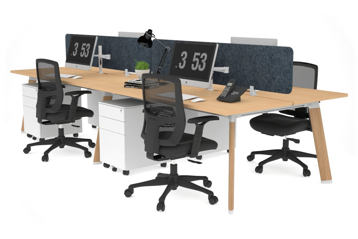 4-Person Workstation with Wood Imprint Frame - 1600L x 800W Office Desk with Cable Management Scallop for Team Collaboration & Productivity | Perfect for Open Offices, Coworking Spaces & Home Offices