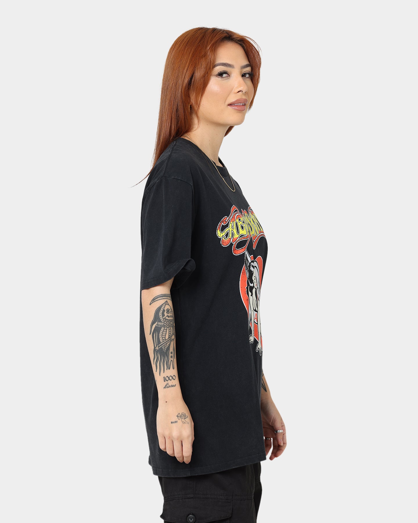 Vintage Aerosmith Angel Heart Graphic T-Shirt - Washed Black Retro Rock Band Tee for Concerts & Casual Wear
