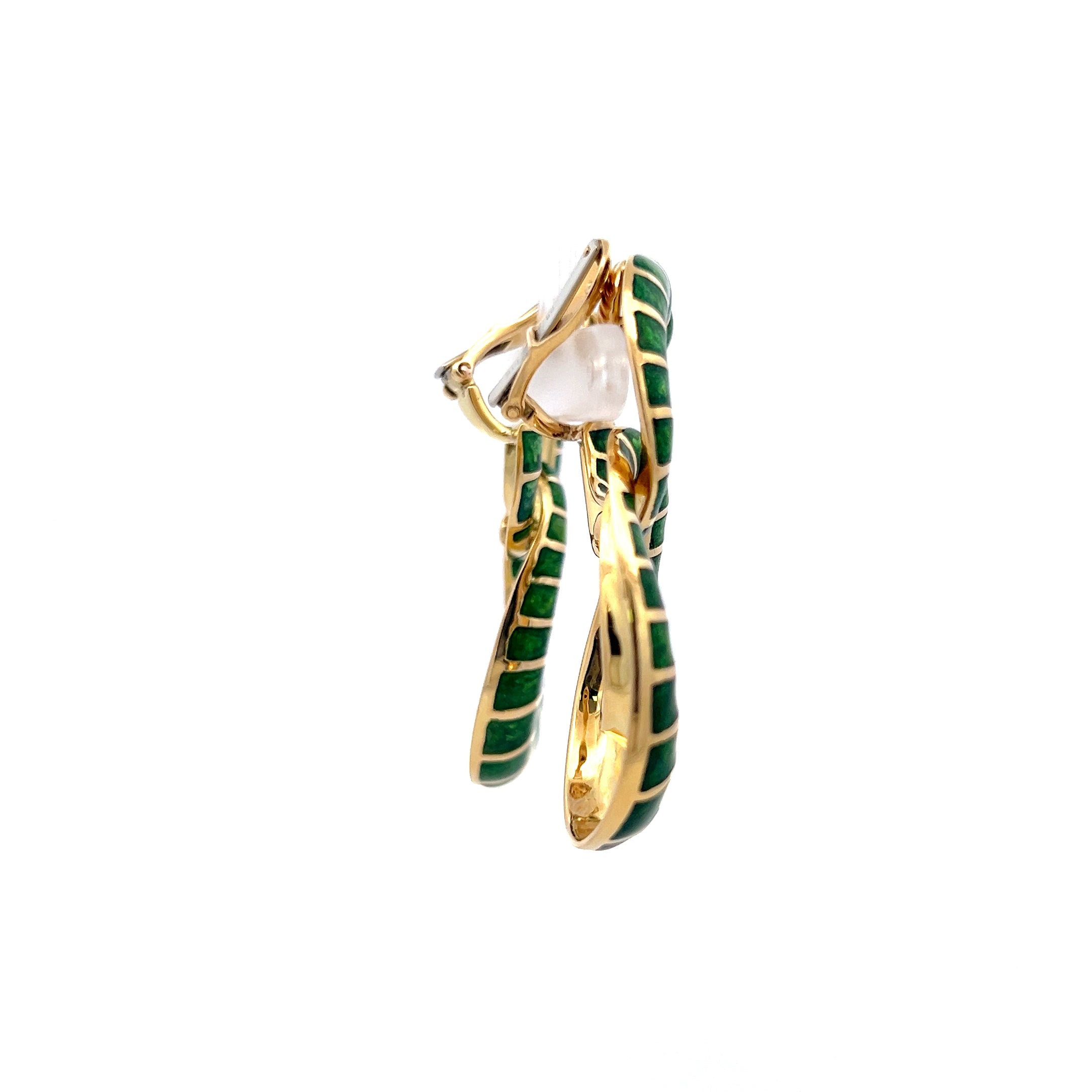 David Webb Green Enamel 18K Yellow Gold Dangling Earrings | Luxury Statement Jewelry for Women | Perfect for Parties, Weddings & Special Occasions