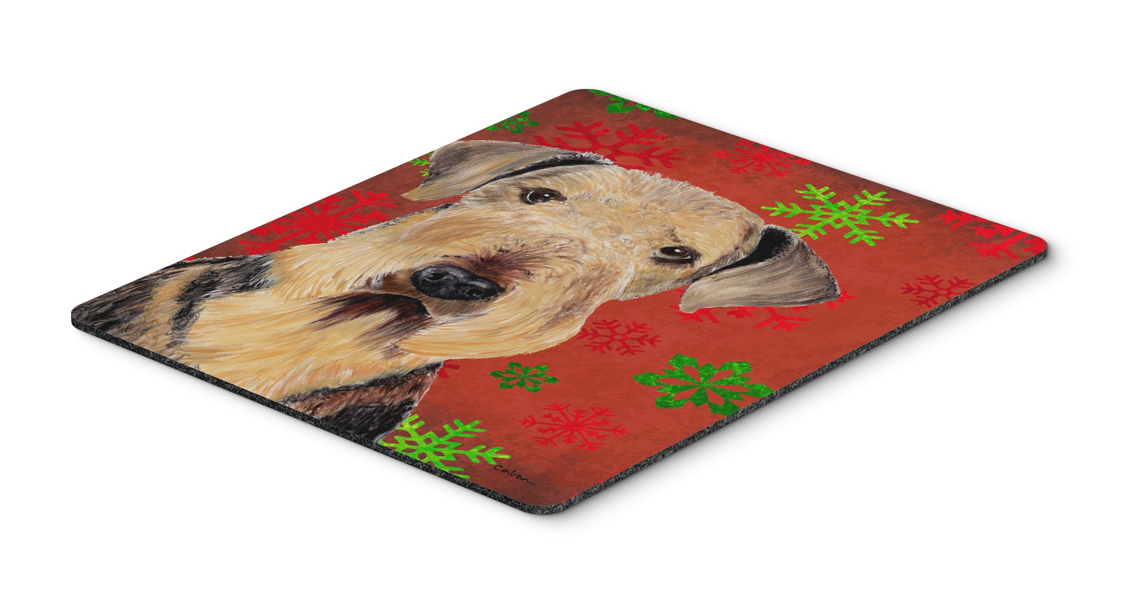 Caroline's Treasures SC9413MP Airedale Terrier Christmas Mouse Pad - Festive Red & Green Snowflakes Design, Large Washable Mouse Mat for Home Office, Gaming & Computer Use, Perfect Holiday Gift