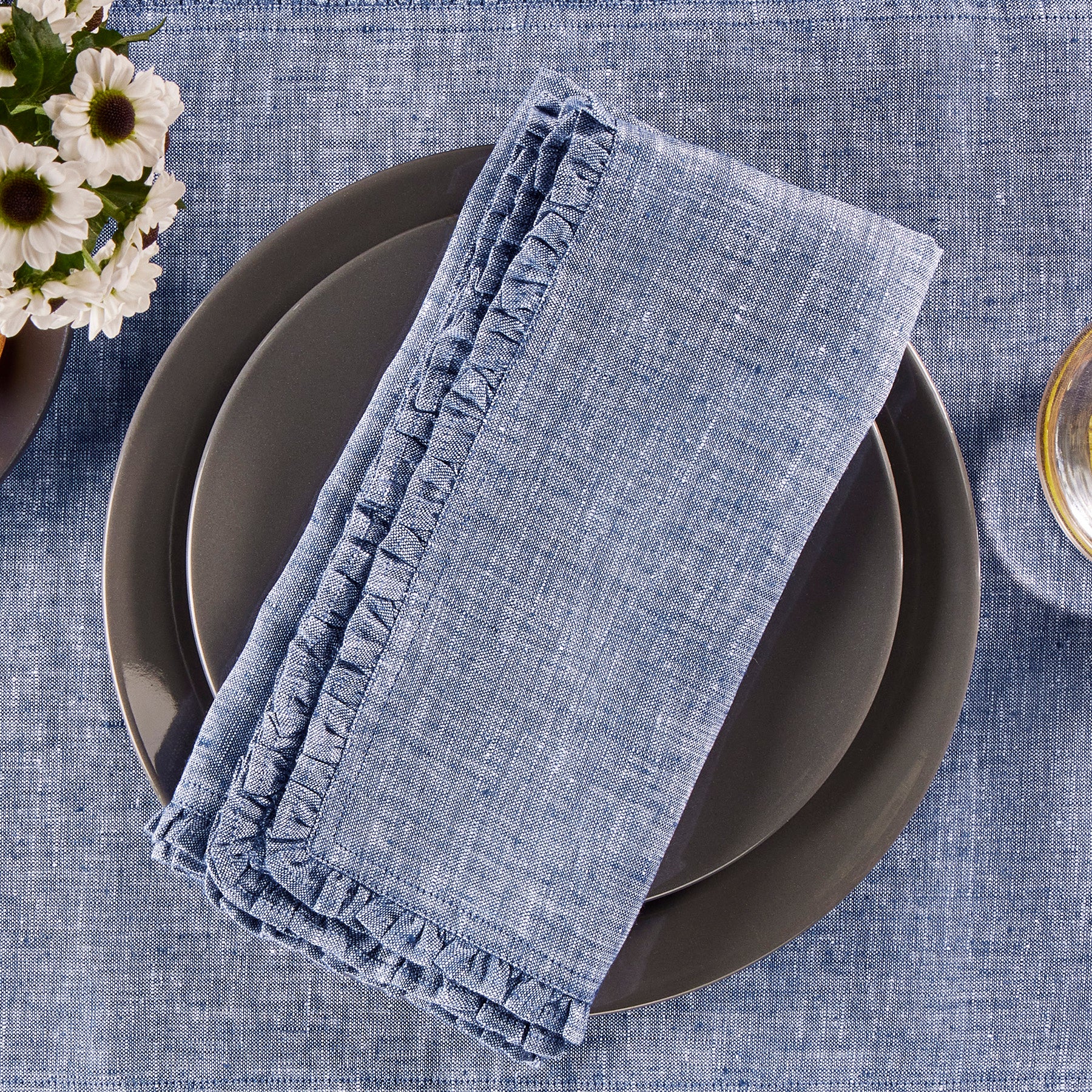 Juliette Ruffled Napkins - Set of 4 Premium Cotton Dinner Napkins for Formal Dining & Special Occasions