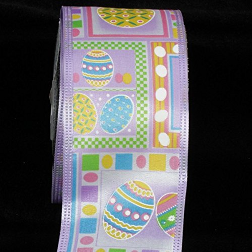 Vibrant Easter Eggs Print Lavender Wired Craft Ribbon - 2.5 Inch x 40 Yards for DIY Gift Wrapping, Floral Arrangements & Spring Decorations