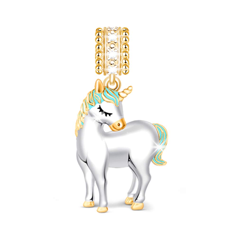 GNOCE 925 Sterling Silver Unicorn Charms for Bracelets - Compatible with All Major Brands, Perfect Gift for Women & Men (Gold) - Ideal for Jewelry Making, DIY Crafts, and Special Occasion Gifts
